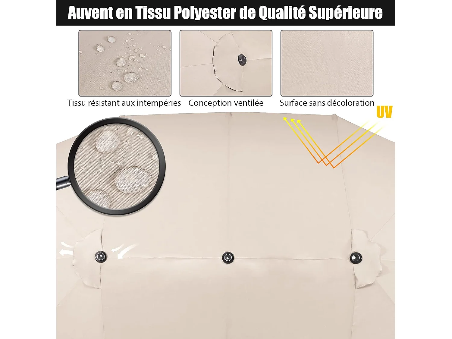 Parasol de Jardin Double XXL 470x280 CM 12 Côtes Manivelle Cadre Métal Toile Polyester 3 Trous d'Aération Poteau 48MM Beige