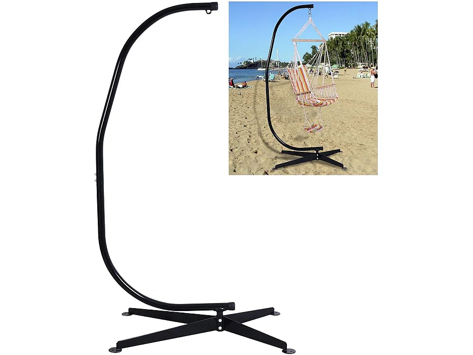 Support de Hamac en Forme C, Support Métallique pour Hamac Charge Maximum de 150KG Noir Chaise (Hamac Non Incluse)