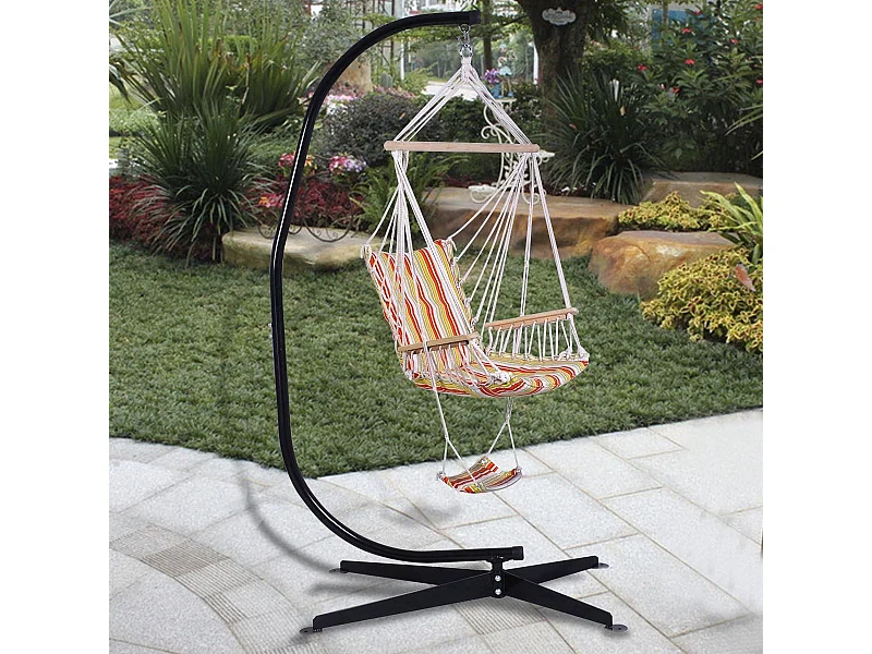 Support de Hamac en Forme C, Support Métallique pour Hamac Charge Maximum de 150KG Noir Chaise (Hamac Non Incluse)