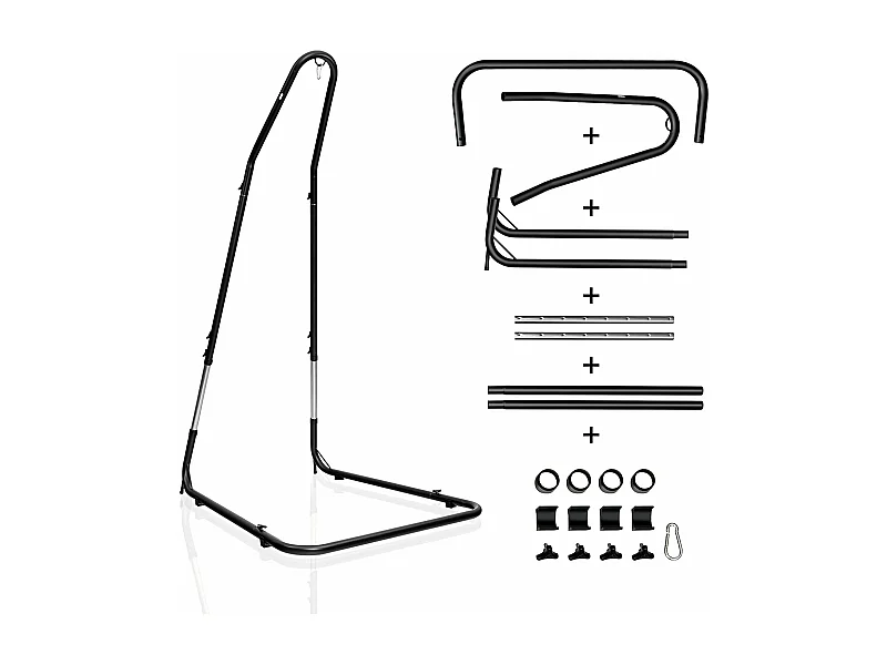 Support pour Fauteuil Suspendu 195-235cm Cadre en Acier avec Crochet de Sécurité Pieds Antidérapants sans Hamac Noir