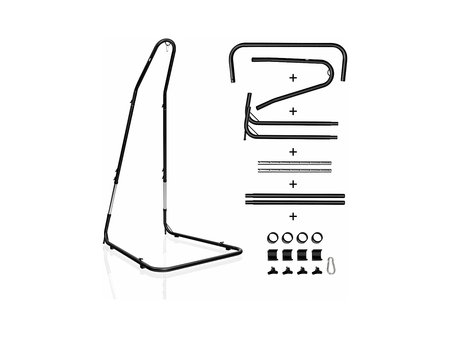 Support pour Fauteuil Suspendu 195-235cm Cadre en Acier avec Crochet de Sécurité Pieds Antidérapants sans Hamac Noir