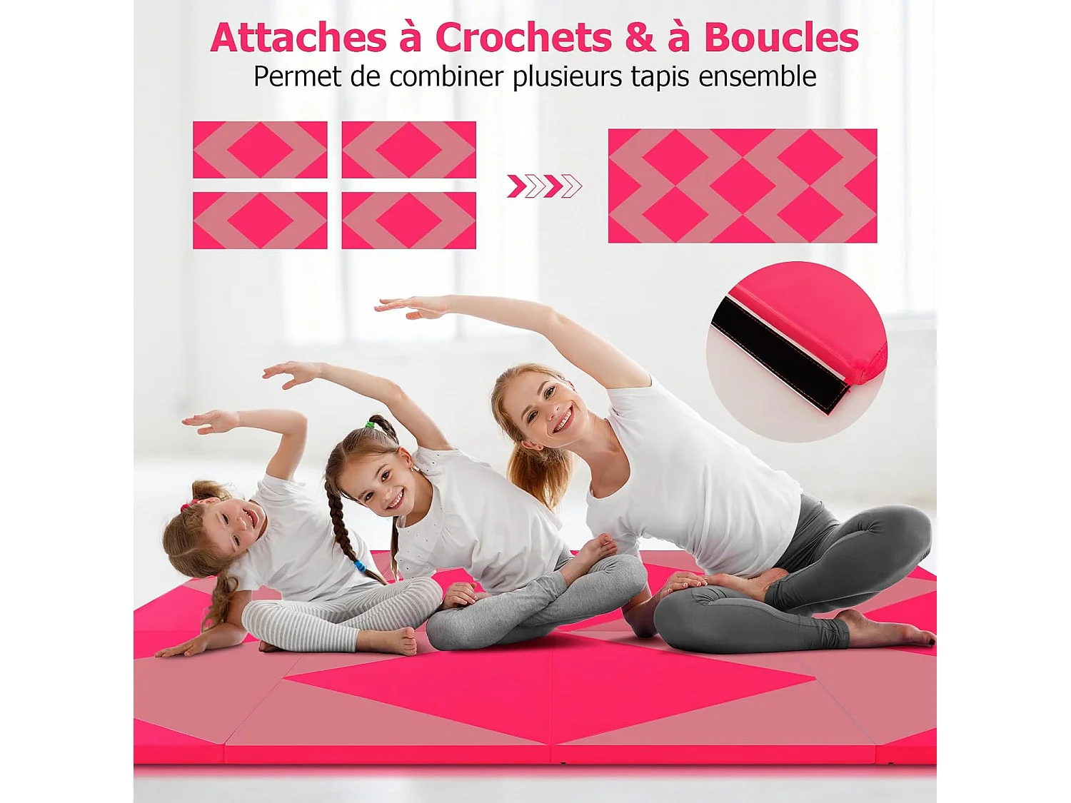 Tapis de Gymnastique Pliable Epais 240x117x5CM, Matelas d'Entrainement en Mousse et PU avec Poignées, pour Gymnastes Entraînements Sportifs Yoga (Rose et Rouge)