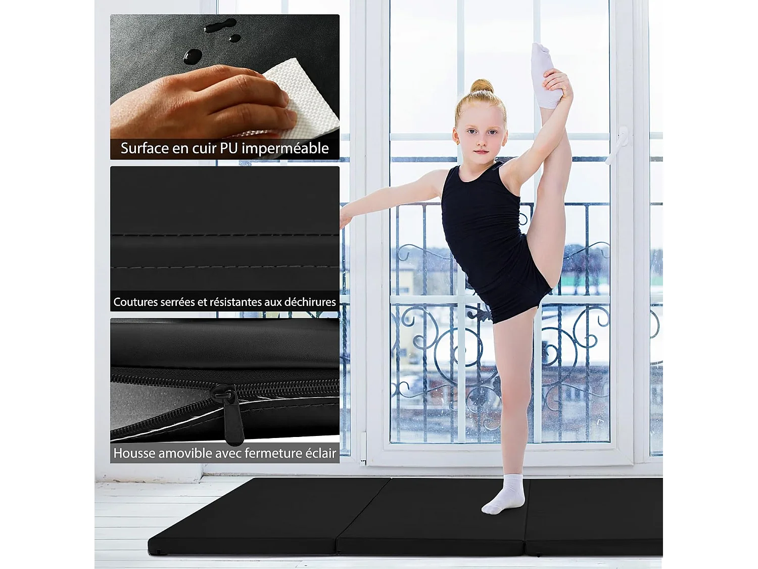 Tapis de Gymnastique Tapis de Yoga Pliant Tapis Musculation Matelas Gymnastique Pliant Portable Tapis d'Entrainement 180x60x4CM