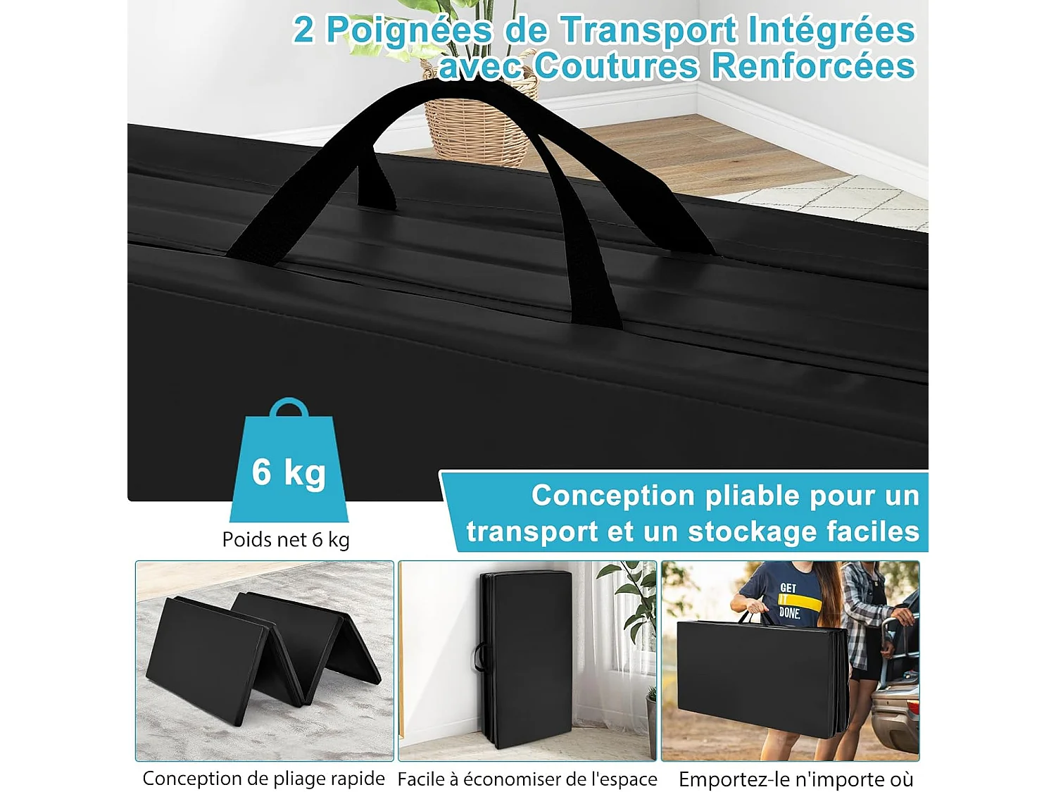 Tapis de Gymnastique Tapis de Yoga Pliant Tapis Musculation Matelas Gymnastique Pliant Portable Tapis d'Entrainement 180x60x4CM