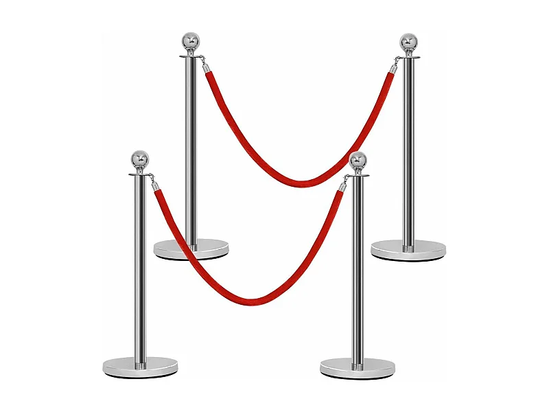 Poteaux de Guidage Barrières de Sécurité Système de Guidage Corde de Guidage pour les Personnes Corde Velours 1, 5m Rouge