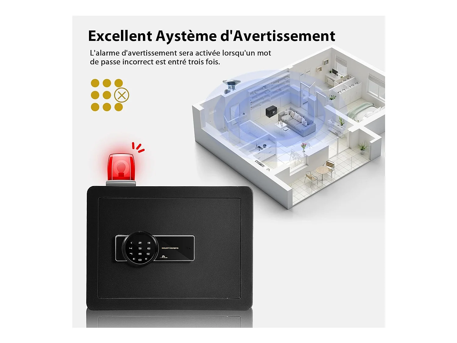 Coffre-fort de Sécurité Électronique avec Clavier Numérique, 2 Clés,Système d'Alarme,40 x 30 x 31 CM (L x l x H)