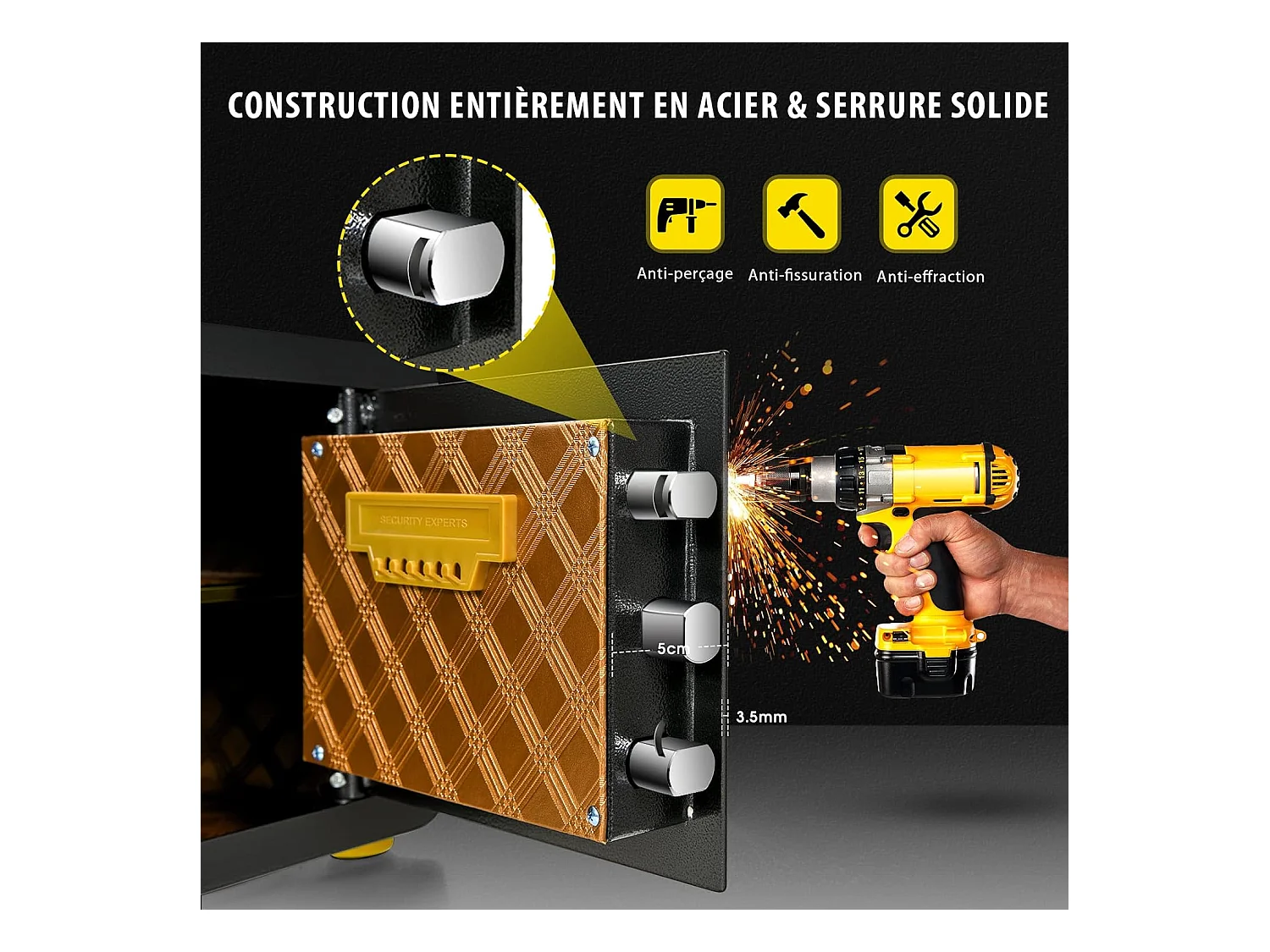 Coffre-fort de Sécurité Électronique avec Clavier Numérique, 2 Clés,Système d'Alarme,40 x 30 x 31 CM (L x l x H)