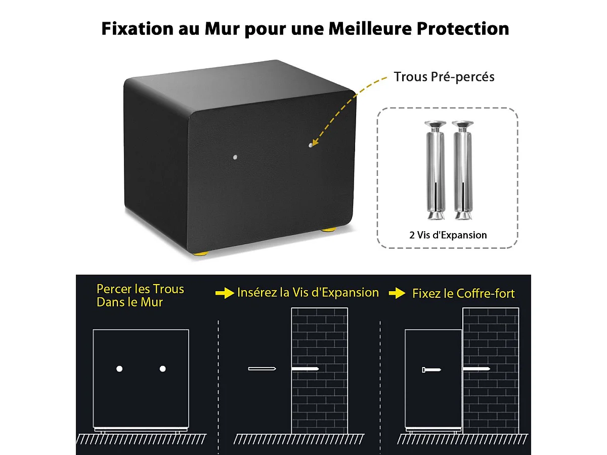 Coffre-fort de Sécurité Électronique avec Clavier Numérique, 2 Clés,Système d'Alarme,40 x 30 x 31 CM (L x l x H)