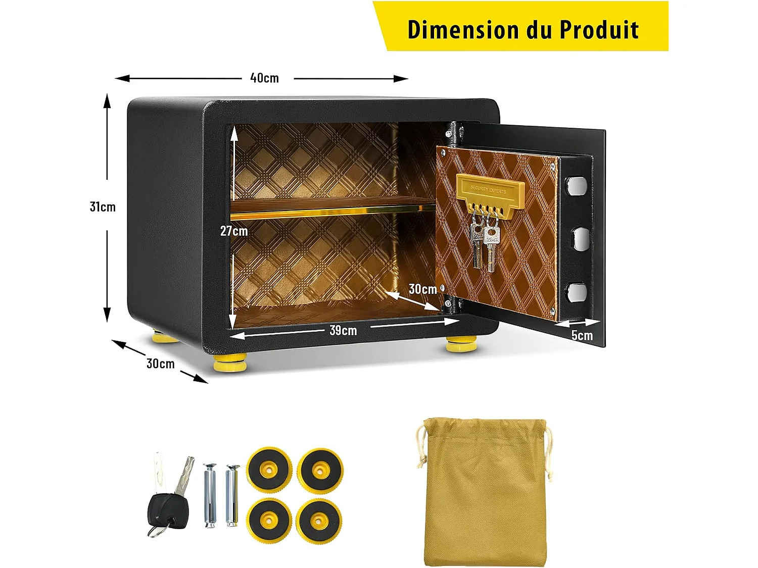 Coffre-fort de Sécurité Électronique avec Clavier Numérique, 2 Clés,Système d'Alarme,40 x 30 x 31 CM (L x l x H)