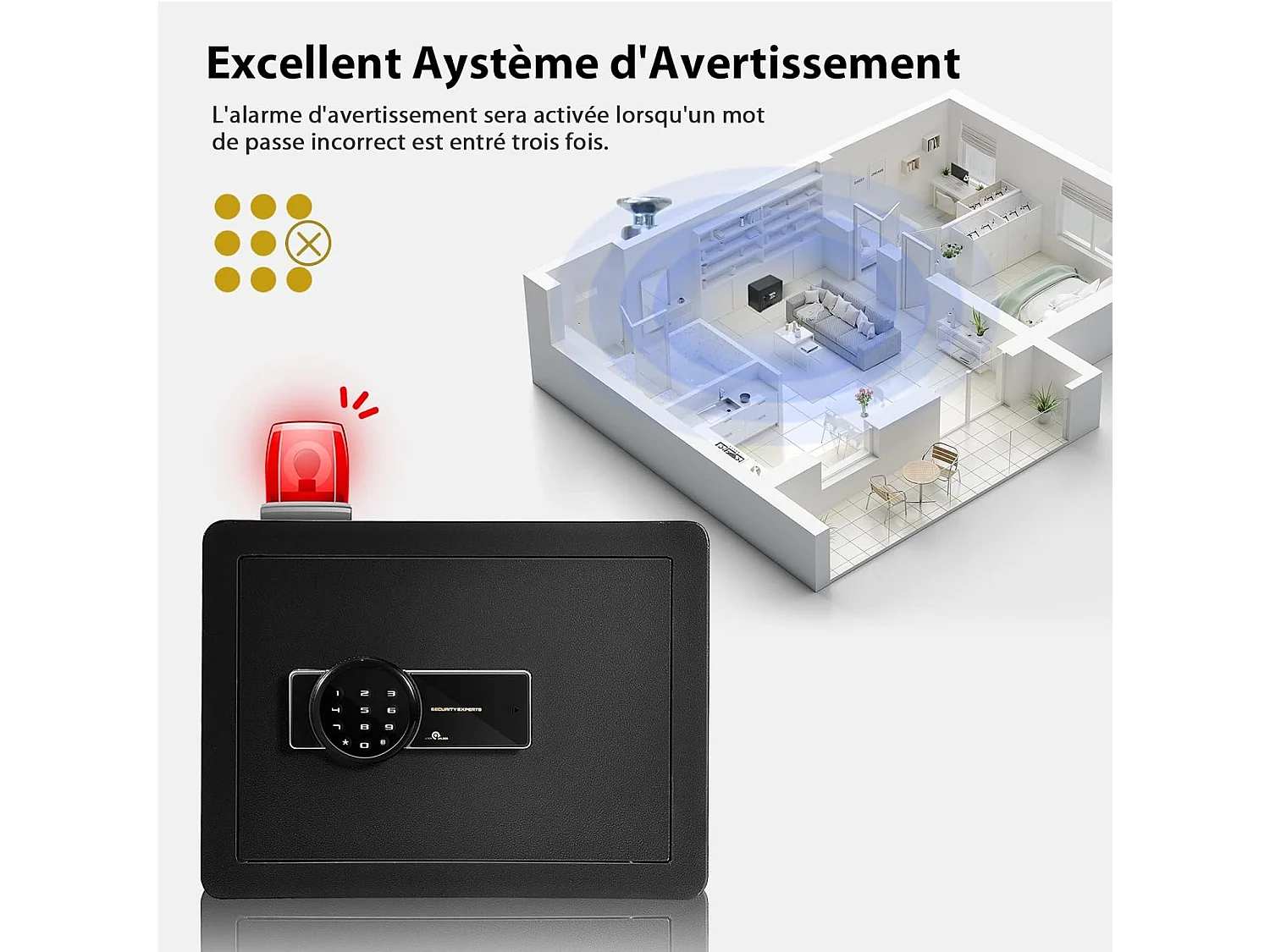 Coffre-fort de Sécurité Électronique avec Clavier Numérique, 2 Clés,Système d'Alarme,40 x 30 x 31 CM (L x l x H)