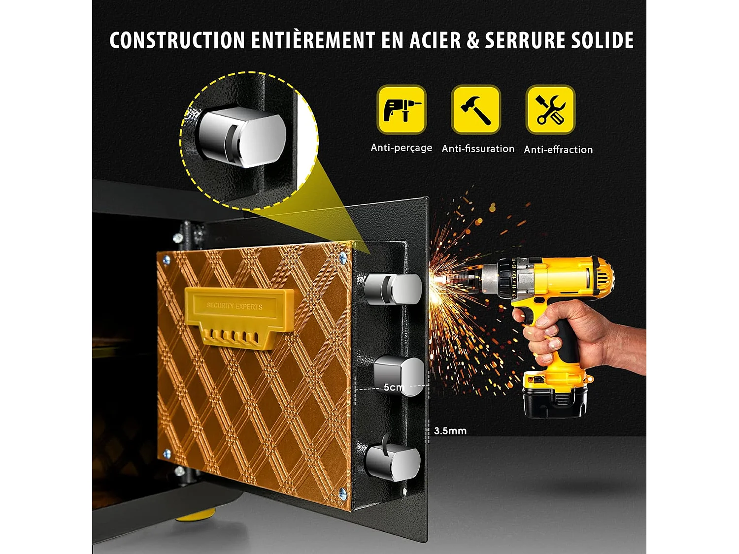 Coffre-fort de Sécurité Électronique avec Clavier Numérique, 2 Clés,Système d'Alarme,40 x 30 x 31 CM (L x l x H)