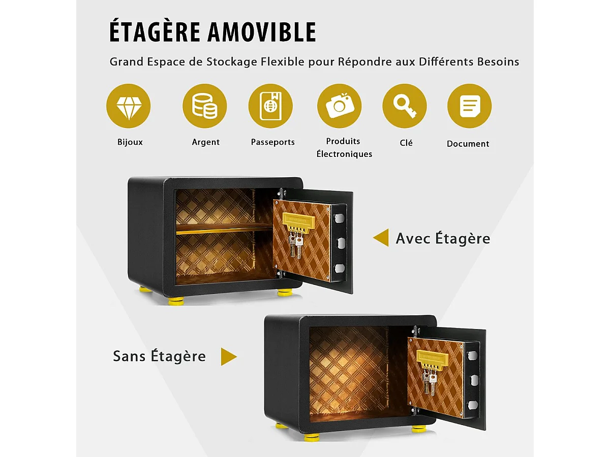 Coffre-fort de Sécurité Électronique avec Clavier Numérique, 2 Clés,Système d'Alarme,40 x 30 x 31 CM (L x l x H)