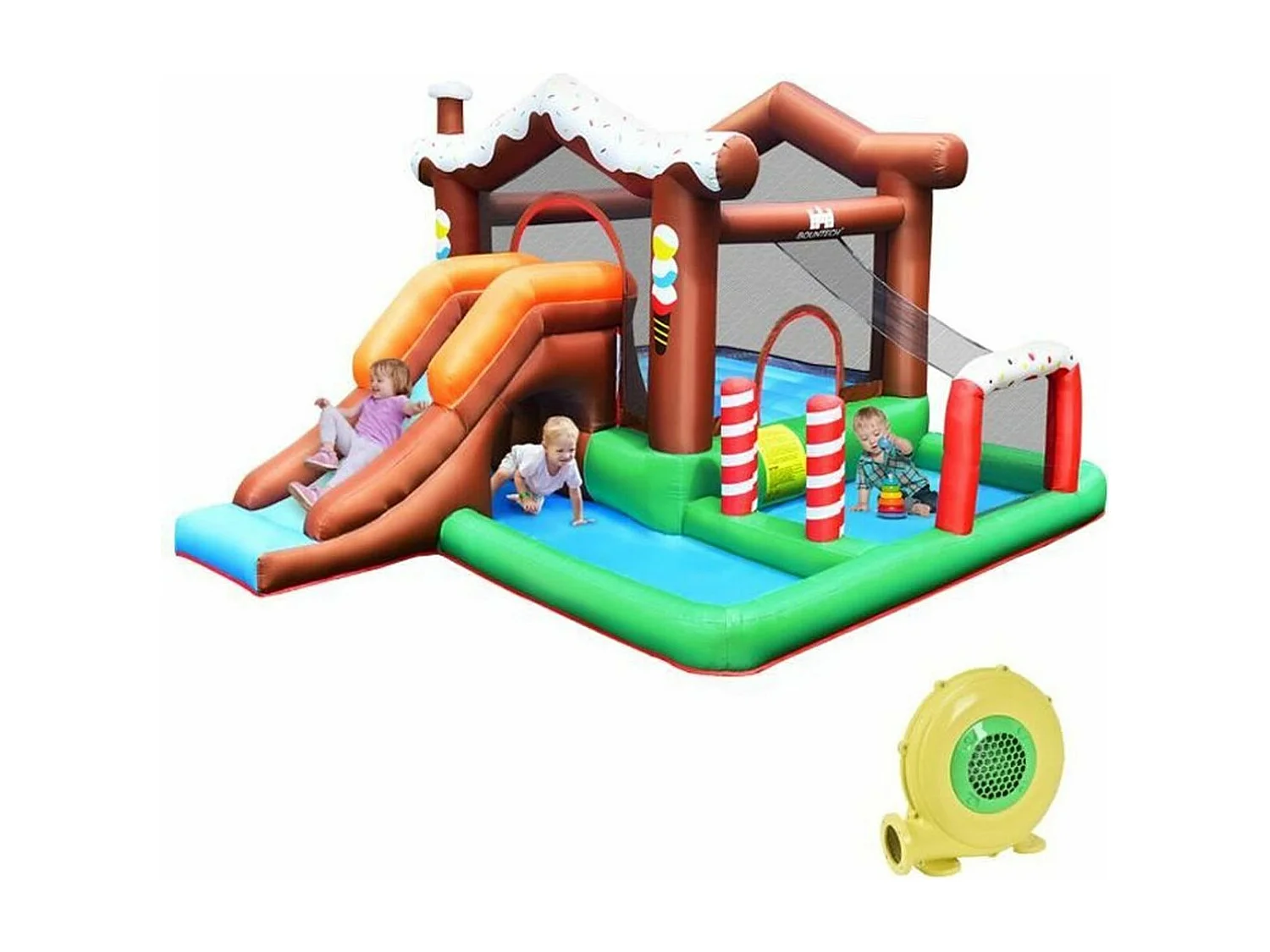 Château Gonflable pour Enfants avec Toboggan avec Souffleur 450W