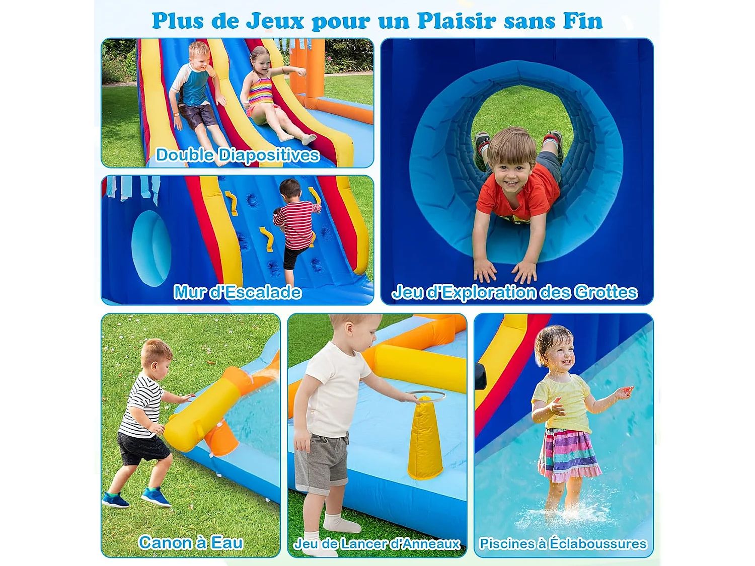 Château Gonflable en Forme Boîte avec Toboggan Aquatique & Mur d’Escalade, Aire de Jeux Gonflable avec Canon à Eau, Charge 90kg pour 3 Enfants de 3-10 Ans, 693x295x263 CM