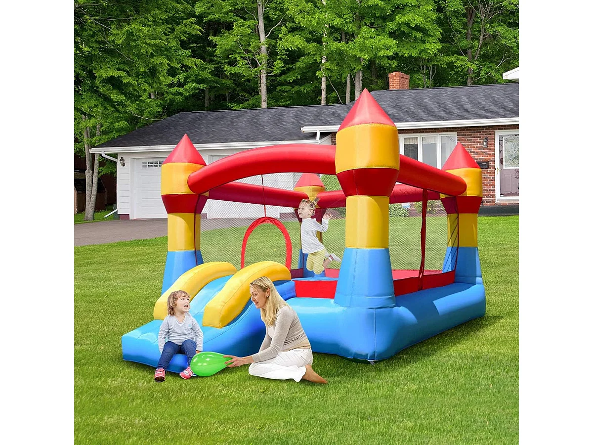 Château Gonflable Aire de Jeux Gonflable avec Toboggan pour Enfant en Tissu et velours Oxford Equipée de Filet Protecteur 370 x 280 x 230 CM