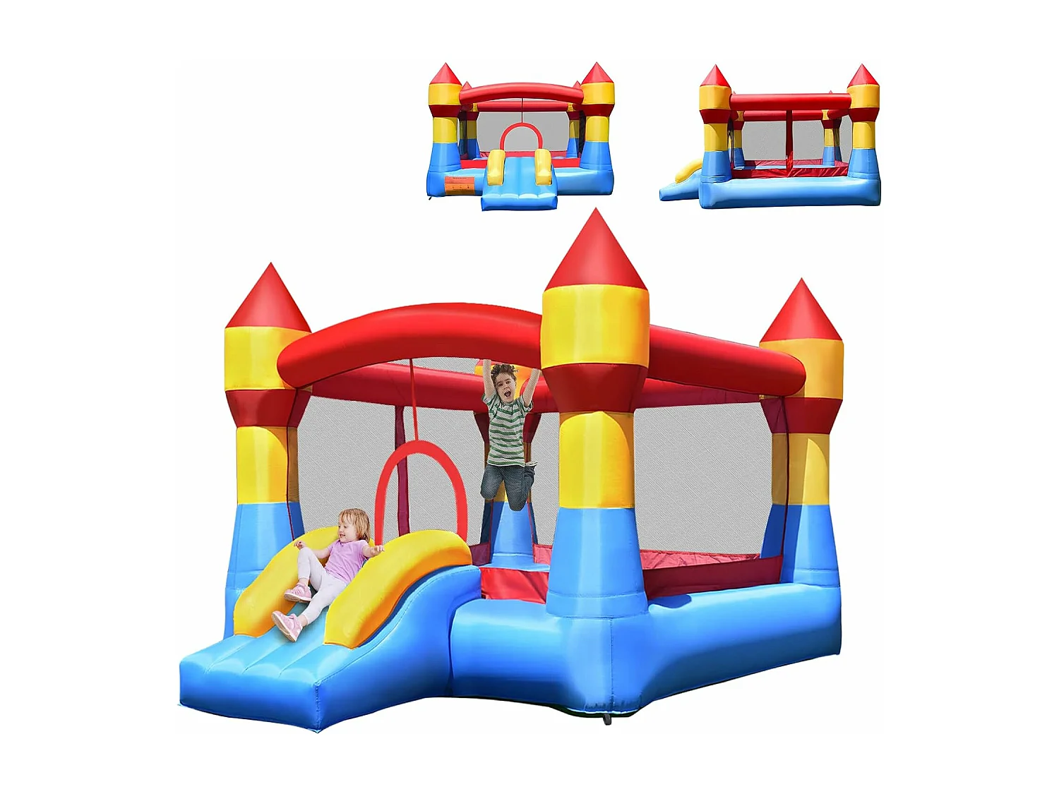 Château Gonflable Aire de Jeux Gonflable avec Toboggan pour Enfant en Tissu et velours Oxford Equipée de Filet Protecteur 370 x 280 x 230 CM