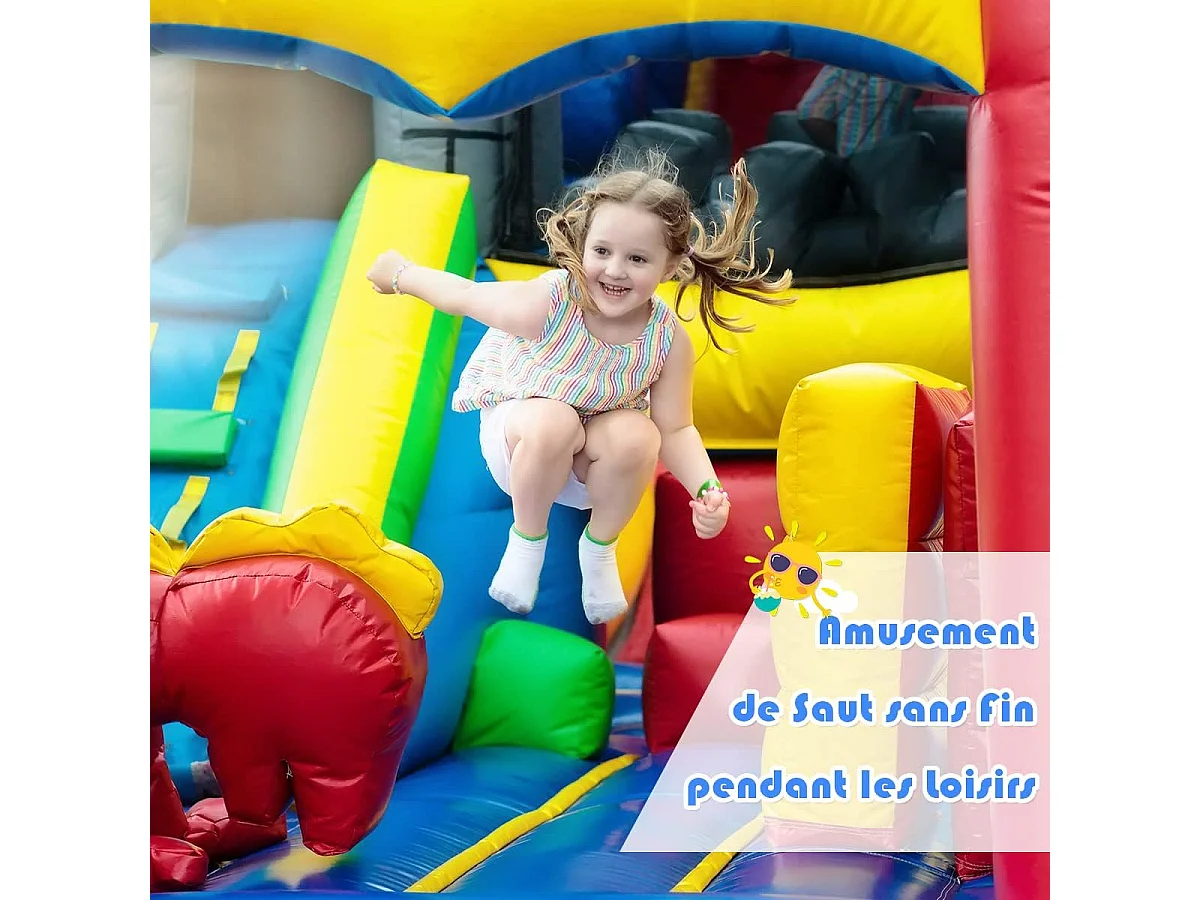 Château Gonflable Aire de Jeux Gonflable avec Toboggan pour Enfant en Tissu et velours Oxford Equipée de Filet Protecteur 370 x 280 x 230 CM