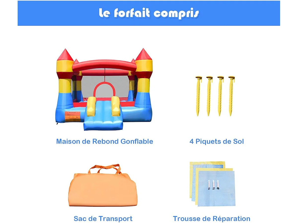 Château Gonflable Aire de Jeux Gonflable avec Toboggan pour Enfant en Tissu et velours Oxford Equipée de Filet Protecteur 370 x 280 x 230 CM