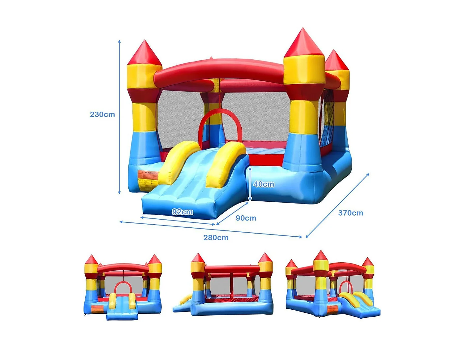 Château Gonflable Aire de Jeux Gonflable avec Toboggan pour Enfant en Tissu et velours Oxford Equipée de Filet Protecteur 370 x 280 x 230 CM