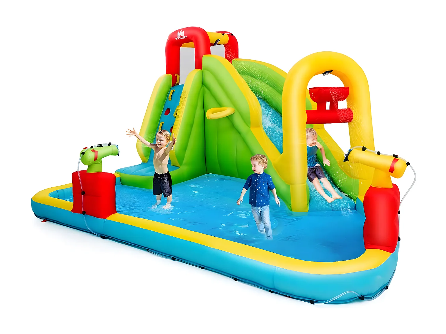 Aire de Jeux Gonflable Grande avec Toboggan Aquatique de Piscine en Plein Air pour Enfants 400 x 335 x 230 CM avec Souffleur 680W