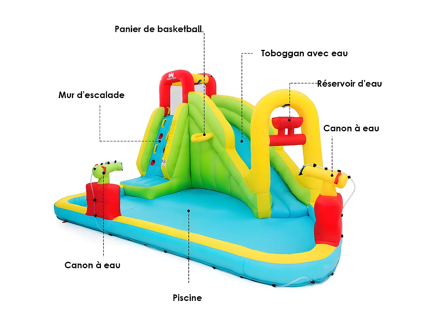 Aire de Jeux Gonflable Grande avec Toboggan Aquatique de Piscine en Plein Air pour Enfants 400 x 335 x 230 CM avec Souffleur 680W