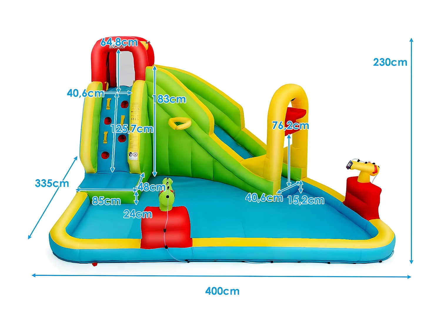 Aire de Jeux Gonflable Grande avec Toboggan Aquatique de Piscine en Plein Air pour Enfants 400 x 335 x 230 CM avec Souffleur 680W