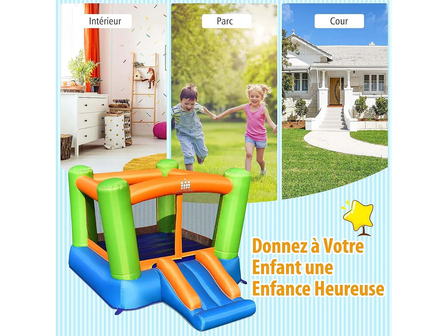 Château Gonflable avec Trampoline et Toboggan/Trampoline Gonflant Extérieur pour Enfants, 250 x 195 x 141 cm (sans gonfleur)