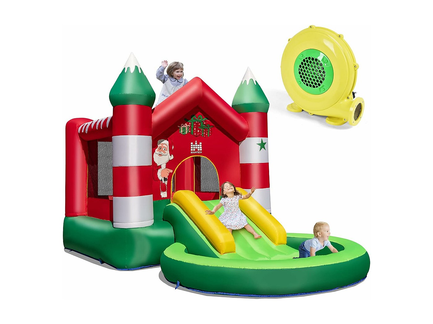 Costway Château Gonflable Pour Enfants 3-10 Ans Avec Gonfleur 480 W Sur Theme De Noel Toboggan 0783501202851