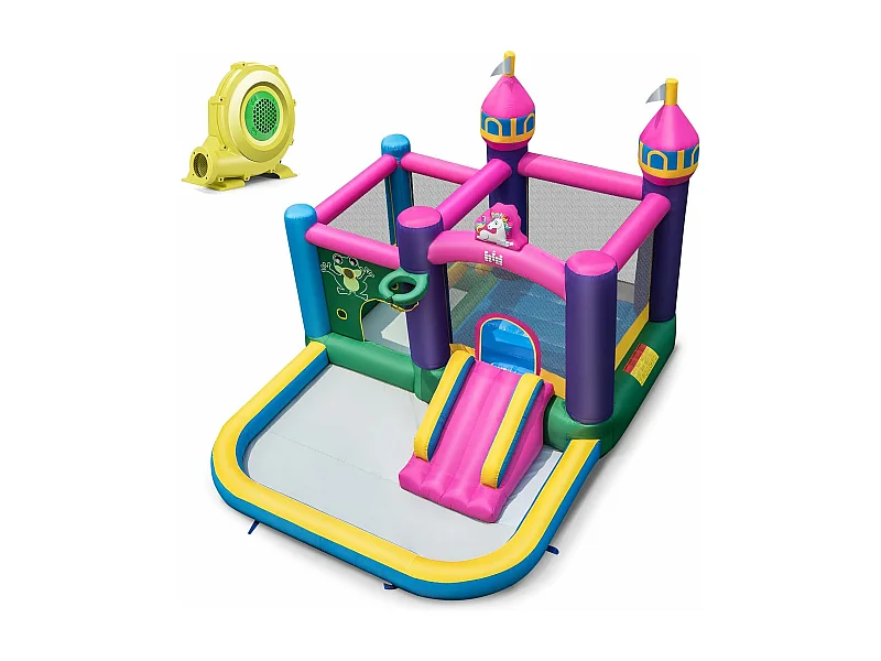 Structure Gonflable avec Gonfleur 680W Piscine à Eclaboussures Maison Latérale Toboggan Aquatique Intérieur-Extérieur