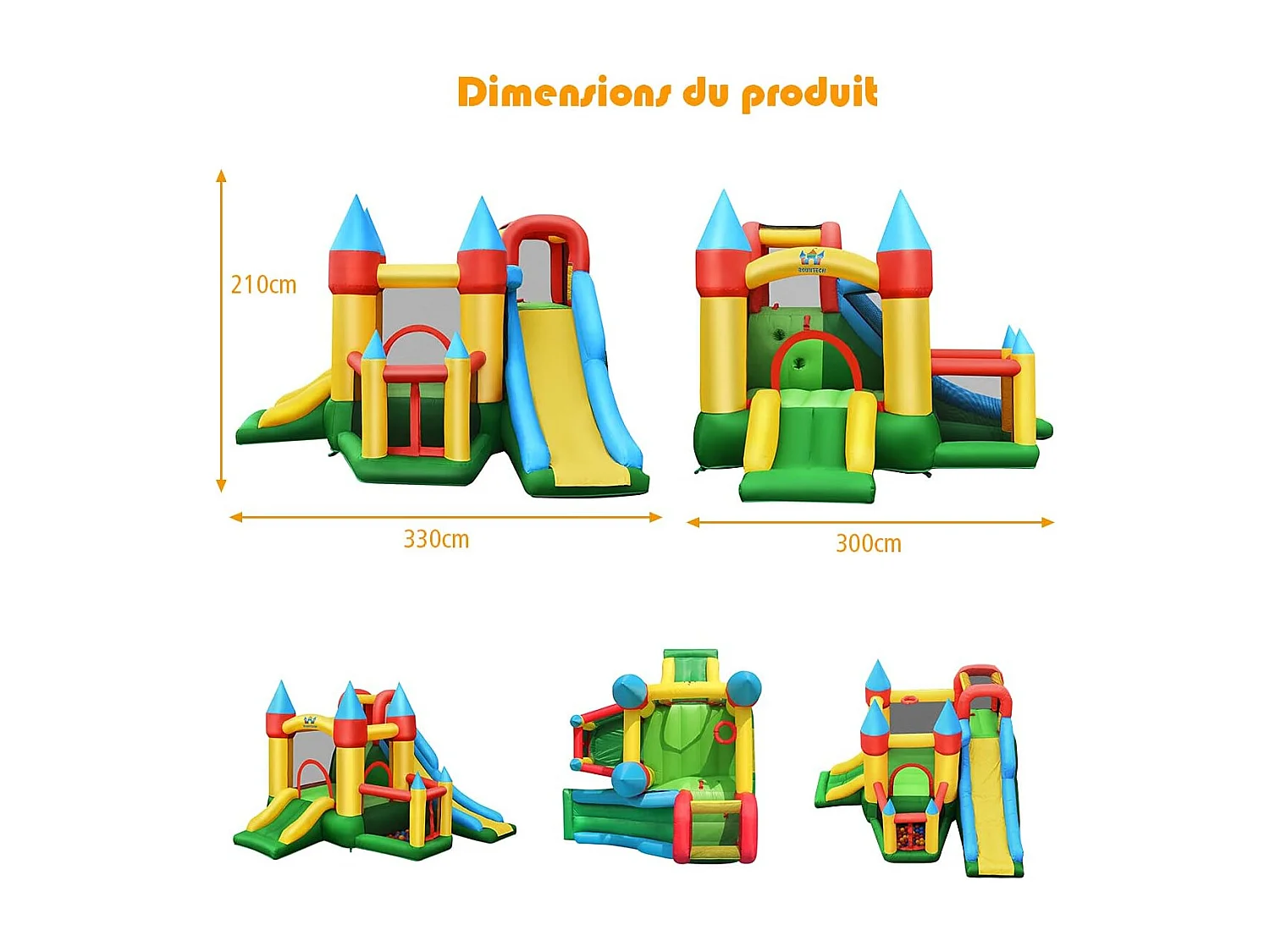 Château Gonflable avec 2 Toboggans, Aire de Saut, Piscine à Balles et Panier de Basketball, 330 x 300 x 210 cm pour Enfants 3-10 Ans Charge Max 135KG, Avec Gonfleur
