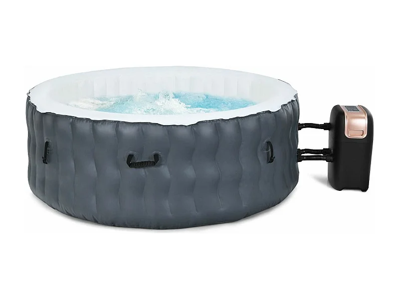 Spa Gonflable, 2 à 4 Personnes, 180 x 68 CM, Spa Rond Portable avec 108 Jets de Massage, Filtration à Cartouche et Bâche de Protection pour Le Spa, Gris (avec Appui-tête et Porte-gobelet)
