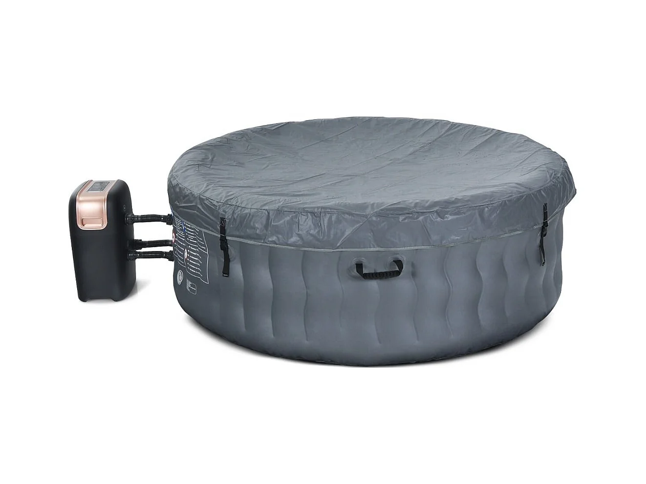 Spa Gonflable, 2 à 4 Personnes, 180 x 68 CM, Spa Rond Portable avec 108 Jets de Massage, Filtration à Cartouche et Bâche de Protection pour Le Spa, Gris (avec Appui-tête et Porte-gobelet)