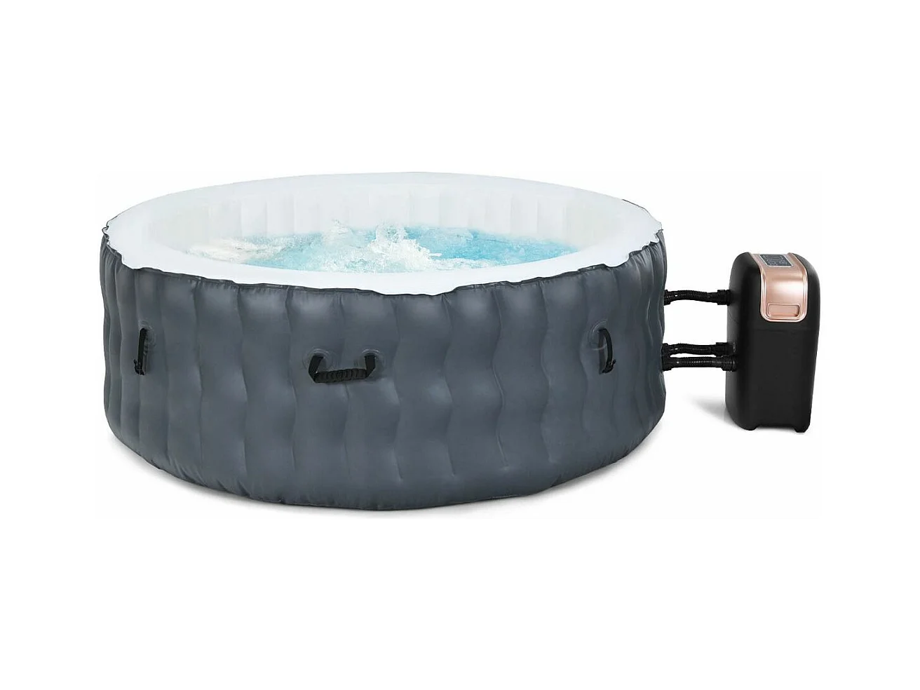 Spa Gonflable, 2 à 4 Personnes, 180 x 68 CM, Spa Rond Portable avec 108 Jets de Massage, Filtration à Cartouche et Bâche de Protection pour Le Spa, Gris (avec Appui-tête et Porte-gobelet)