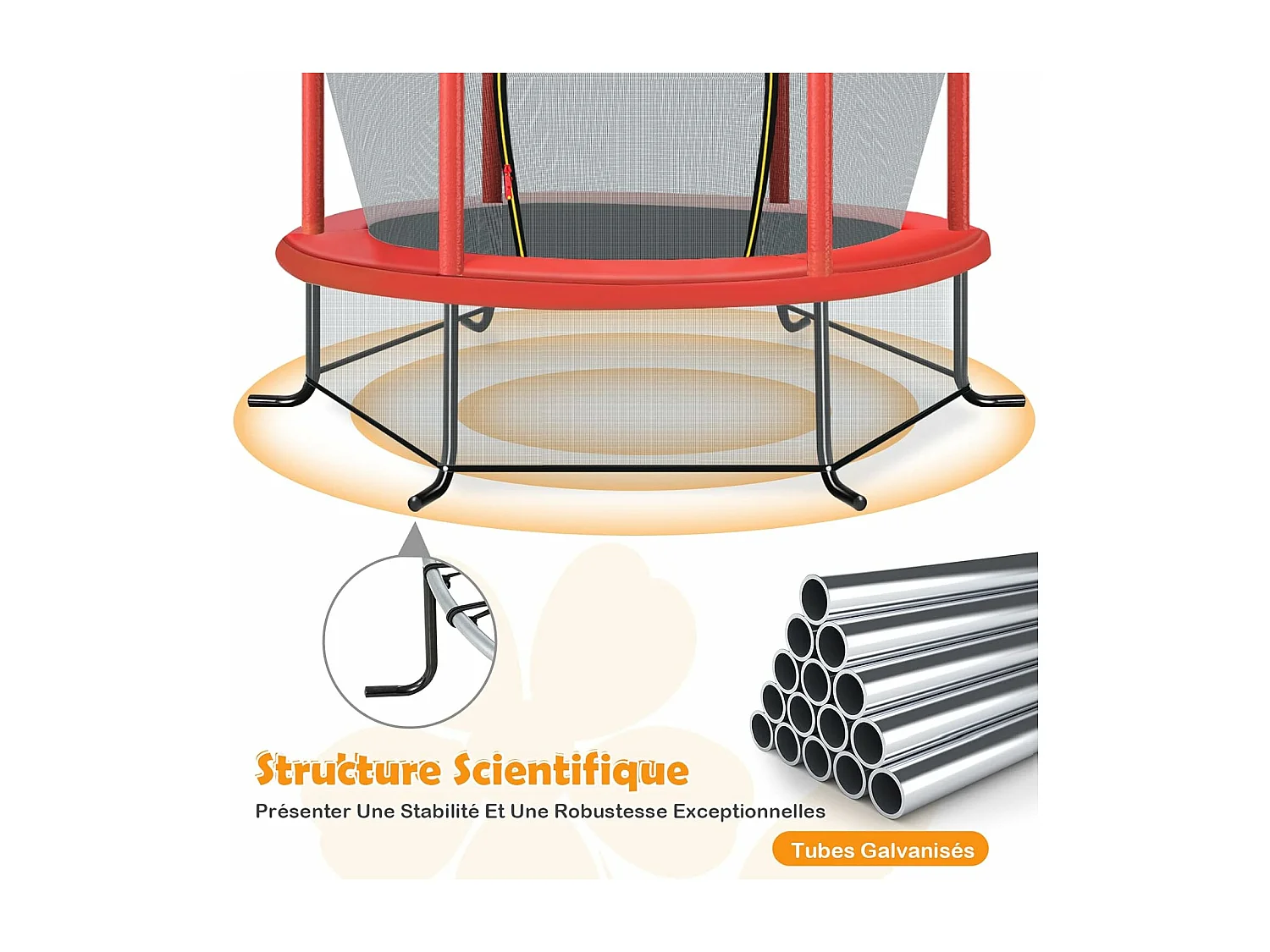 Trampoline Extérieur Enfants Ø165 CM avec Filet de Sécurité, Trampoline Enfants avec Cadre en Acier & 6 Poteaux Recouvert de Mousse, Charge Max 135kg pour Garçon et Fille