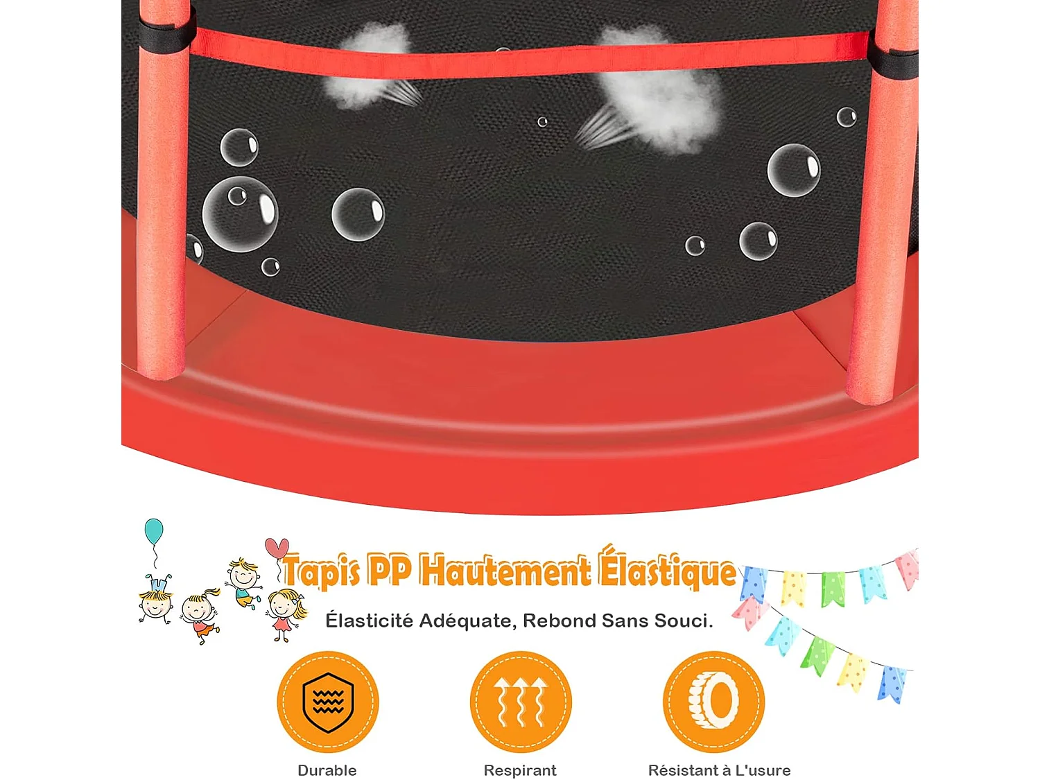 Trampoline Extérieur Enfants Ø165 CM avec Filet de Sécurité, Trampoline Enfants avec Cadre en Acier & 6 Poteaux Recouvert de Mousse, Charge Max 135kg pour Garçon et Fille