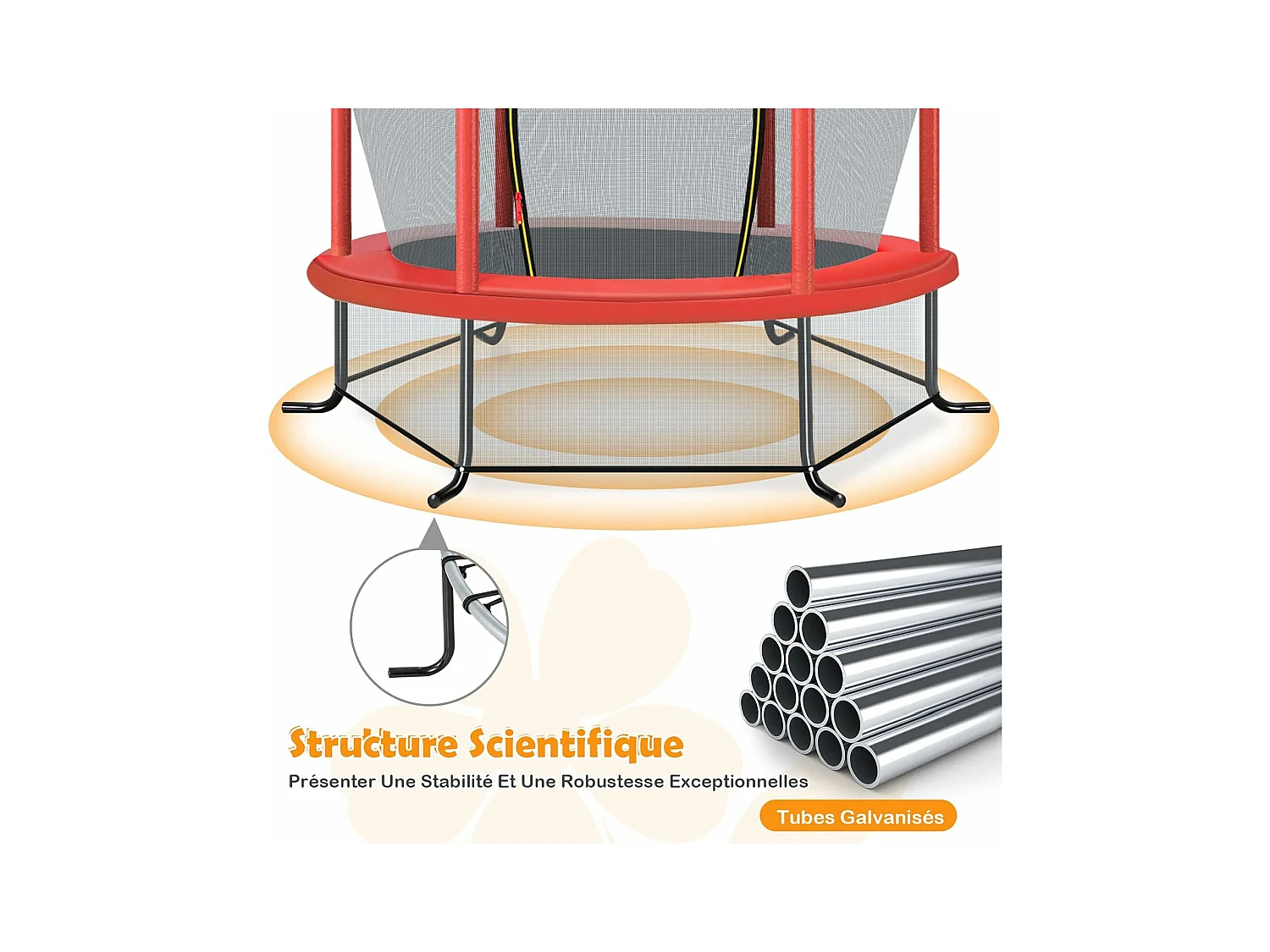 Trampoline Extérieur Enfants Ø165 CM avec Filet de Sécurité, Trampoline Enfants avec Cadre en Acier & 6 Poteaux Recouvert de Mousse, Charge Max 135kg pour Garçon et Fille