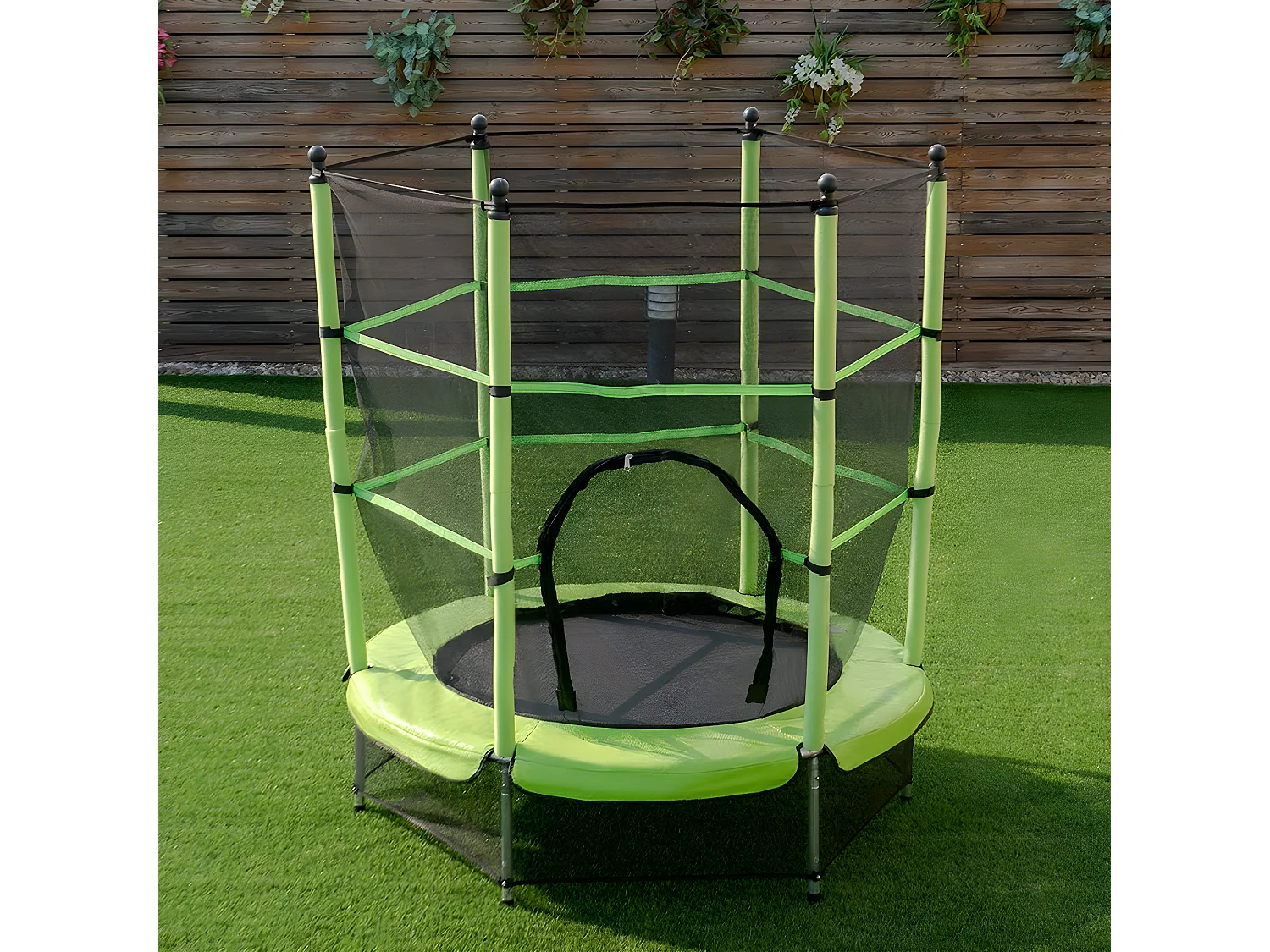 Trampoline Ø 140 cm,Filet de Protection,Echelle,Rond,Vert