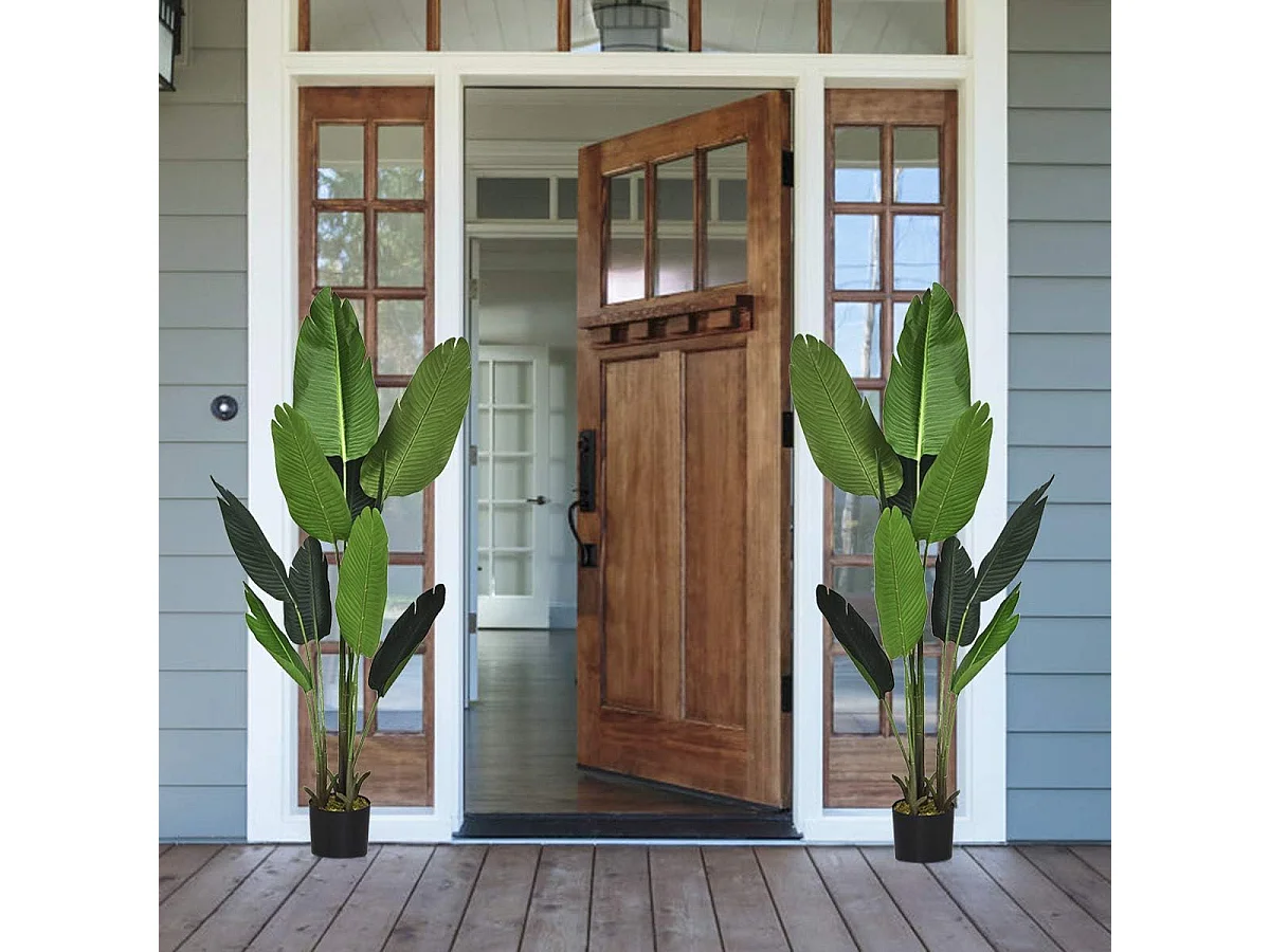 Plante Artificiel Bananier Avec Pot 160CM, avec 10 Feuilles Tropicales et Tronc en Bois et PE, Idéal pour Jardin, Magasin, Bureau, 160CM