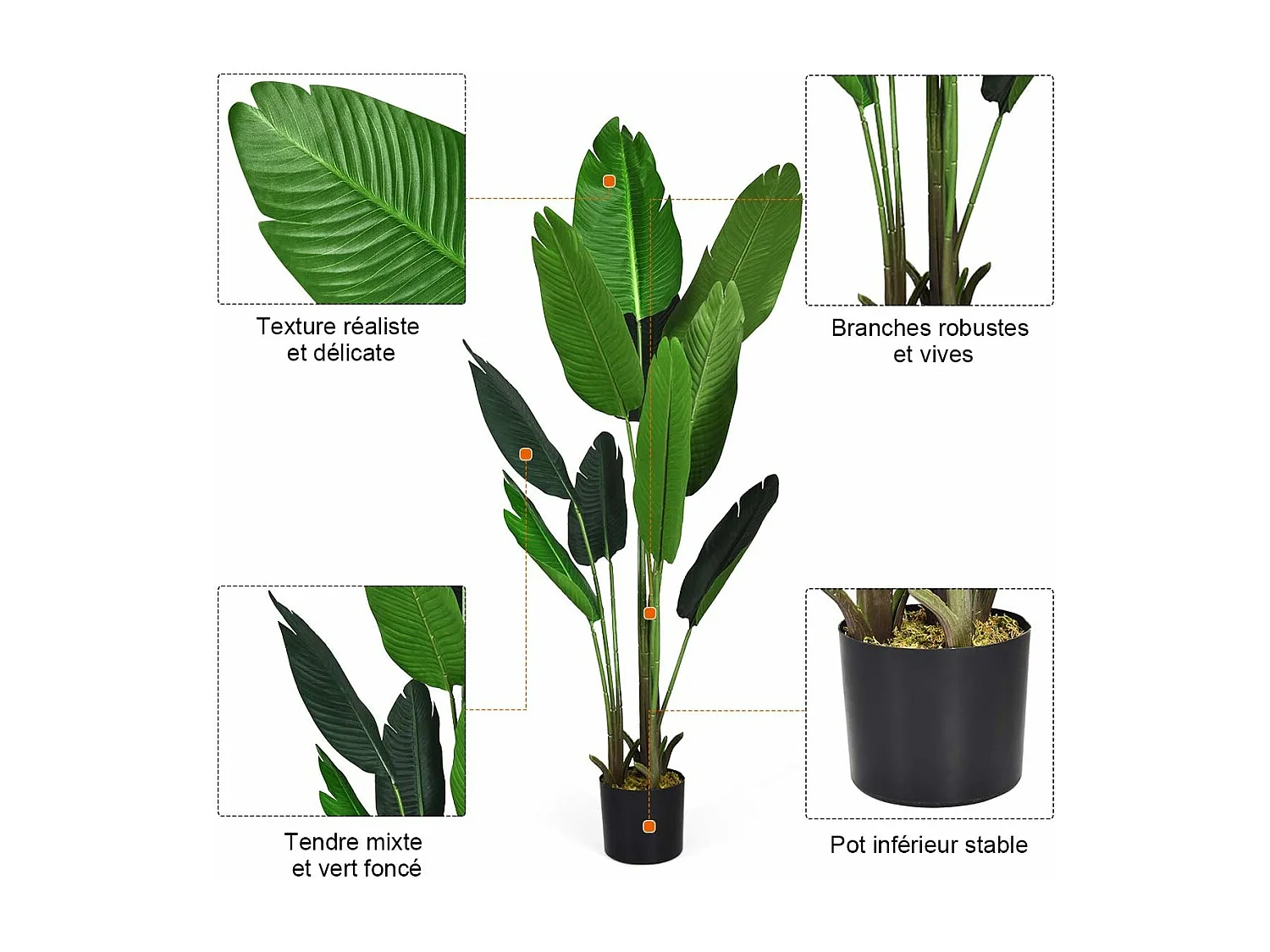 Plante Artificiel Bananier Avec Pot 160CM, avec 10 Feuilles Tropicales et Tronc en Bois et PE, Idéal pour Jardin, Magasin, Bureau, 160CM