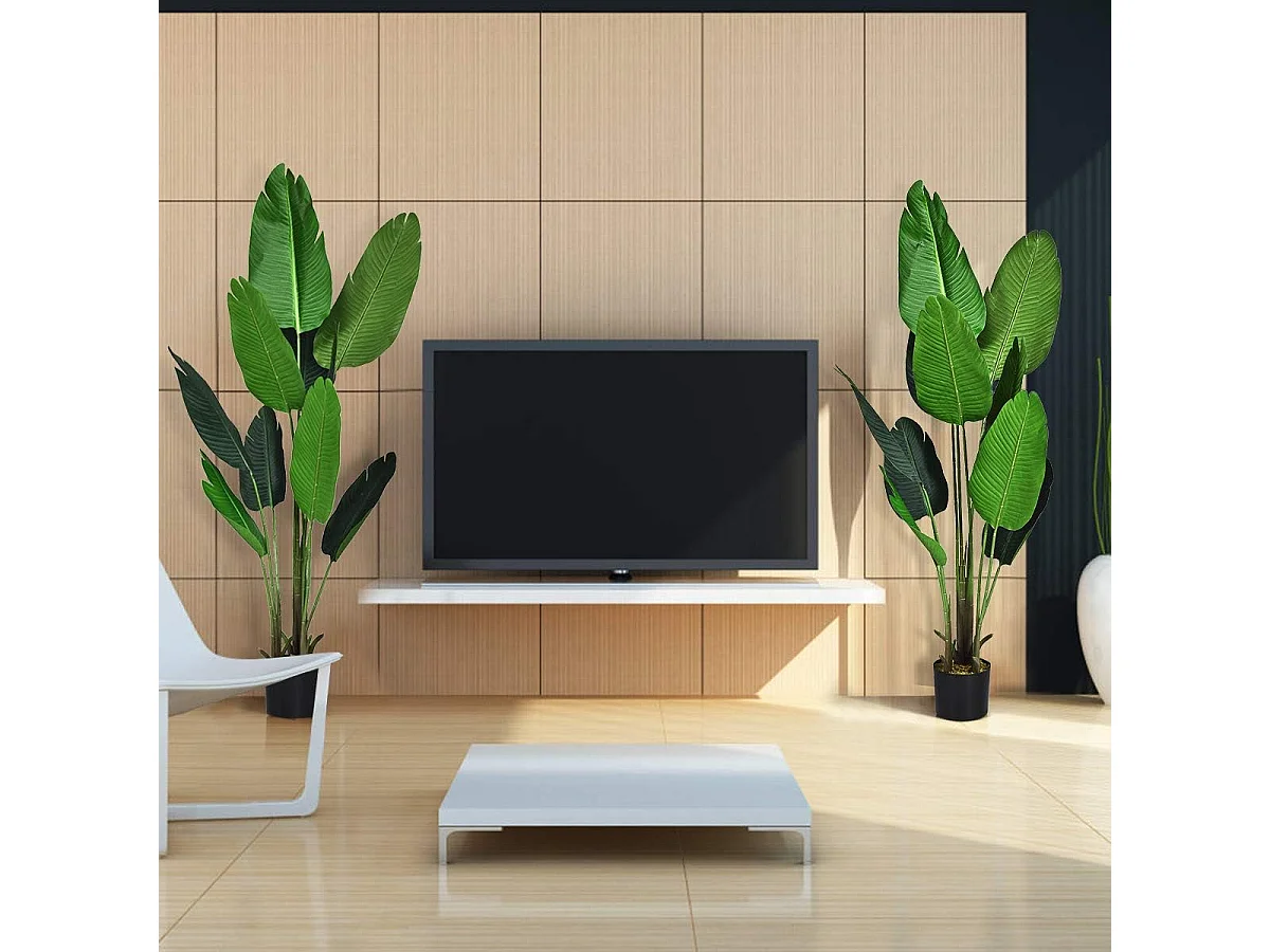 Plante Artificiel Bananier Avec Pot 160CM, avec 10 Feuilles Tropicales et Tronc en Bois et PE, Idéal pour Jardin, Magasin, Bureau, 160CM