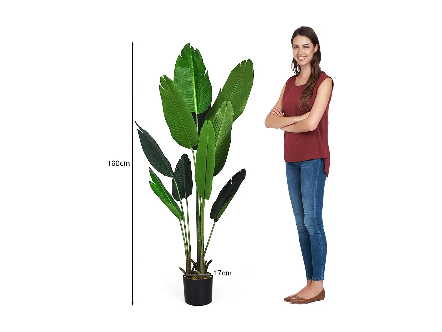 Plante Artificiel Bananier Avec Pot 160CM, avec 10 Feuilles Tropicales et Tronc en Bois et PE, Idéal pour Jardin, Magasin, Bureau, 160CM