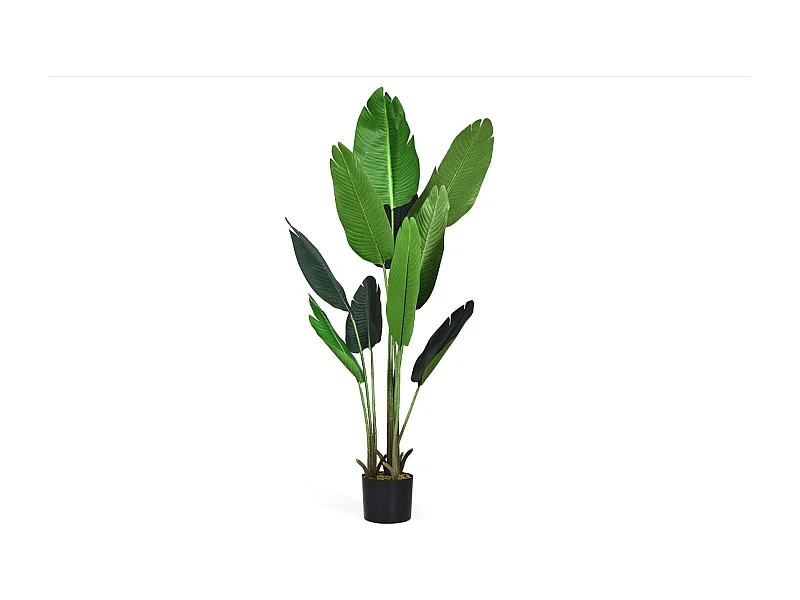 Plante Artificiel Bananier Avec Pot 160CM, avec 10 Feuilles Tropicales et Tronc en Bois et PE, Idéal pour Jardin, Magasin, Bureau, 160CM