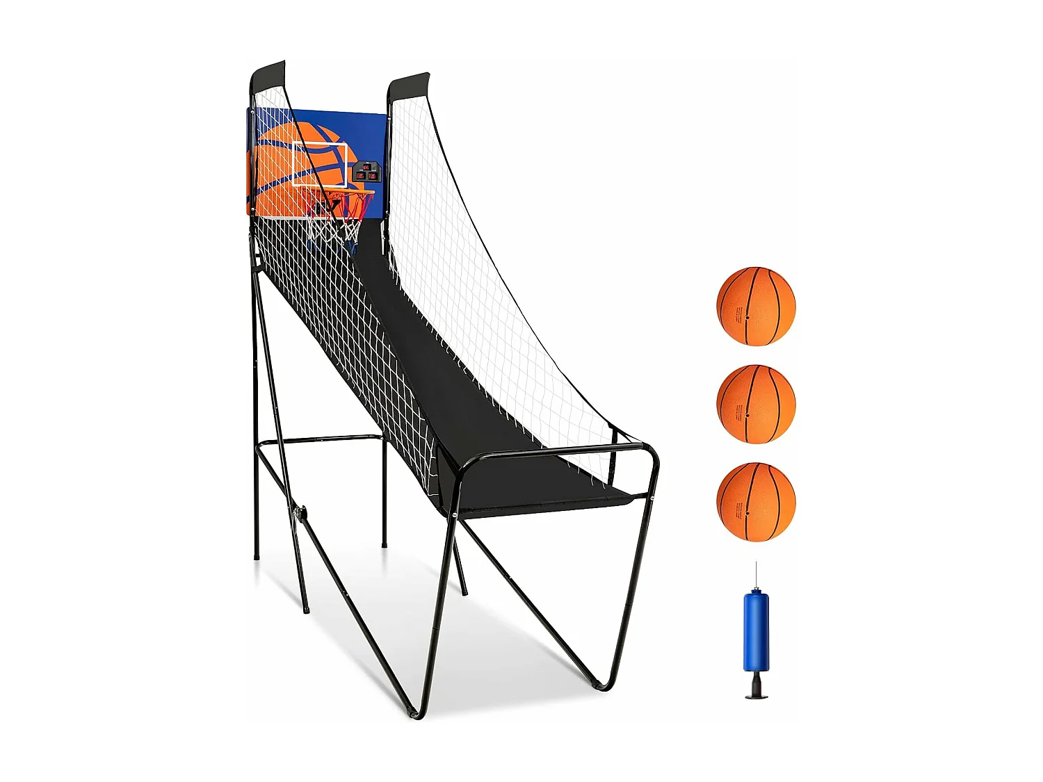 Jeu de Basketball Arcade, Jeu de Basketball Pliable avec Compteur Électronique et Buzzer, 3 Ballons de Basket, 1 Pompe