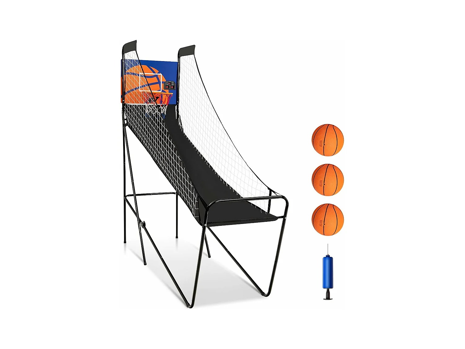 Jeu de Basketball Arcade, Jeu de Basketball Pliable avec Compteur Électronique et Buzzer, 3 Ballons de Basket, 1 Pompe