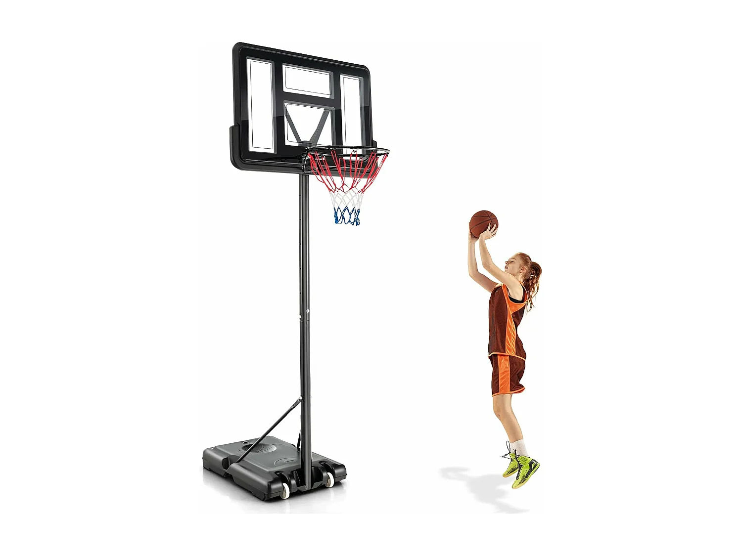 Panier de Basket-Ball sur Pied avec Hauteur Réglable 130-305cm/Ensemble de Basketball Portable avec 2 Filet-Panneau Arrière/Jeu de Sport Exterieur Interieur pour Enfants/Adultes, Noir