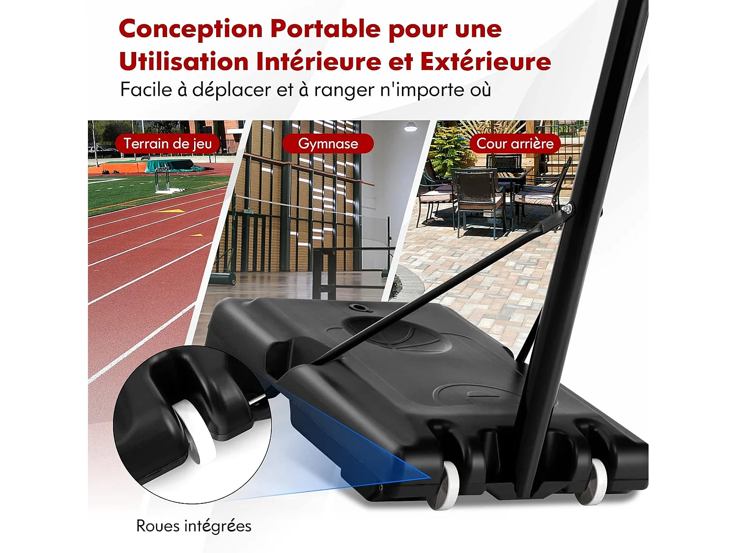 Panier de Basket-Ball sur Pied avec Hauteur Réglable 130-305cm/Ensemble de Basketball Portable avec 2 Filet-Panneau Arrière/Jeu de Sport Exterieur Interieur pour Enfants/Adultes, Noir