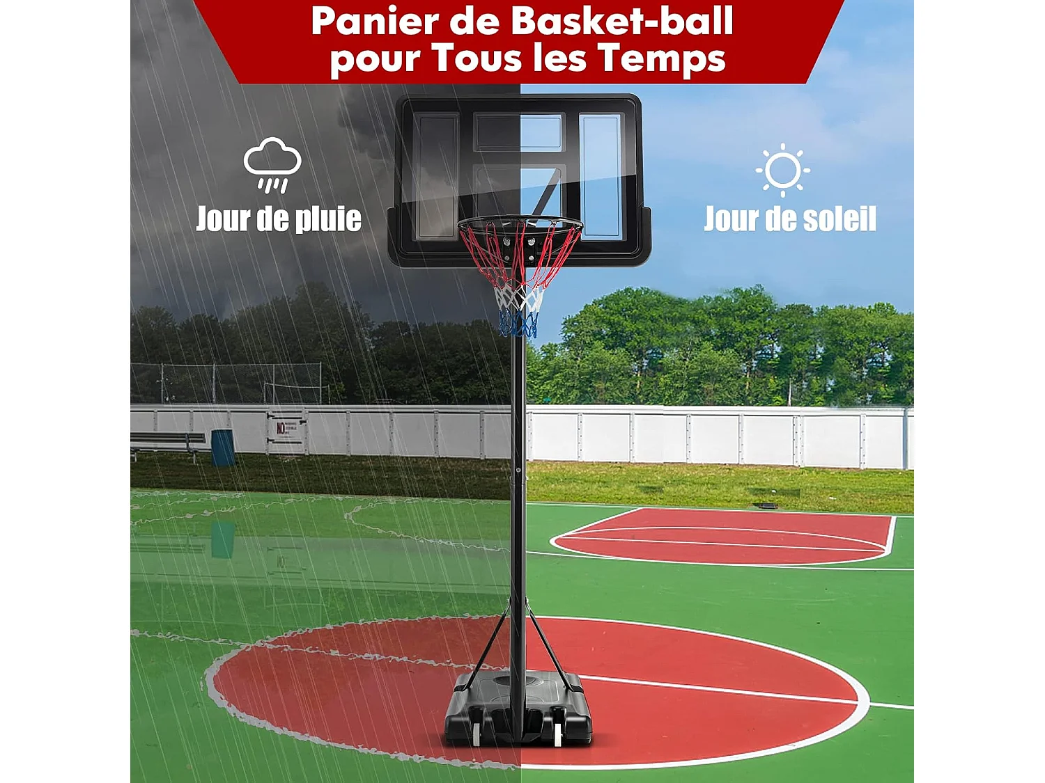Panier de Basket-Ball sur Pied avec Hauteur Réglable 130-305cm/Ensemble de Basketball Portable avec 2 Filet-Panneau Arrière/Jeu de Sport Exterieur Interieur pour Enfants/Adultes, Noir