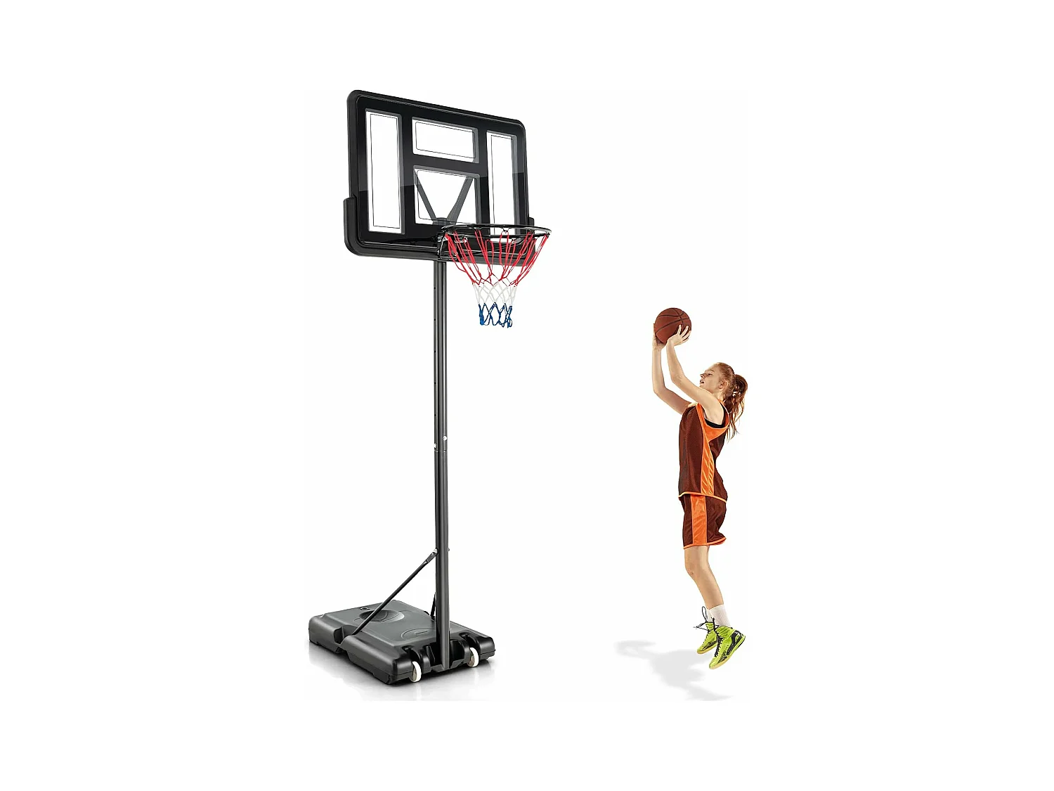 Panier de Basket-Ball sur Pied avec Hauteur Réglable 130-305cm/Ensemble de Basketball Portable avec 2 Filet-Panneau Arrière/Jeu de Sport Exterieur Interieur pour Enfants/Adultes, Noir