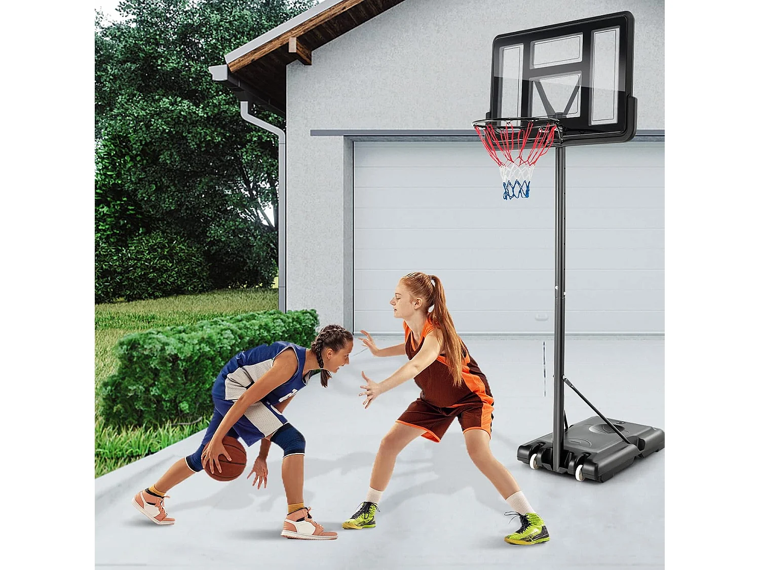 Panier de Basket-Ball sur Pied avec Hauteur Réglable 130-305cm/Ensemble de Basketball Portable avec 2 Filet-Panneau Arrière/Jeu de Sport Exterieur Interieur pour Enfants/Adultes, Noir