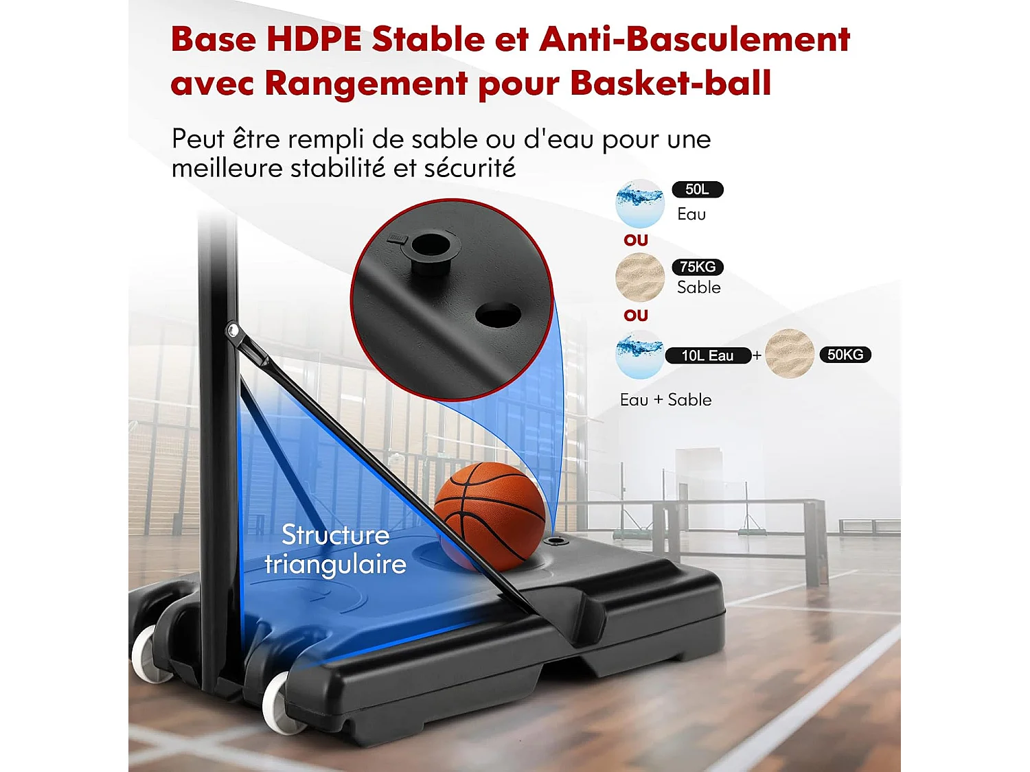 Panier de Basket-Ball sur Pied avec Hauteur Réglable 130-305cm/Ensemble de Basketball Portable avec 2 Filet-Panneau Arrière/Jeu de Sport Exterieur Interieur pour Enfants/Adultes, Noir